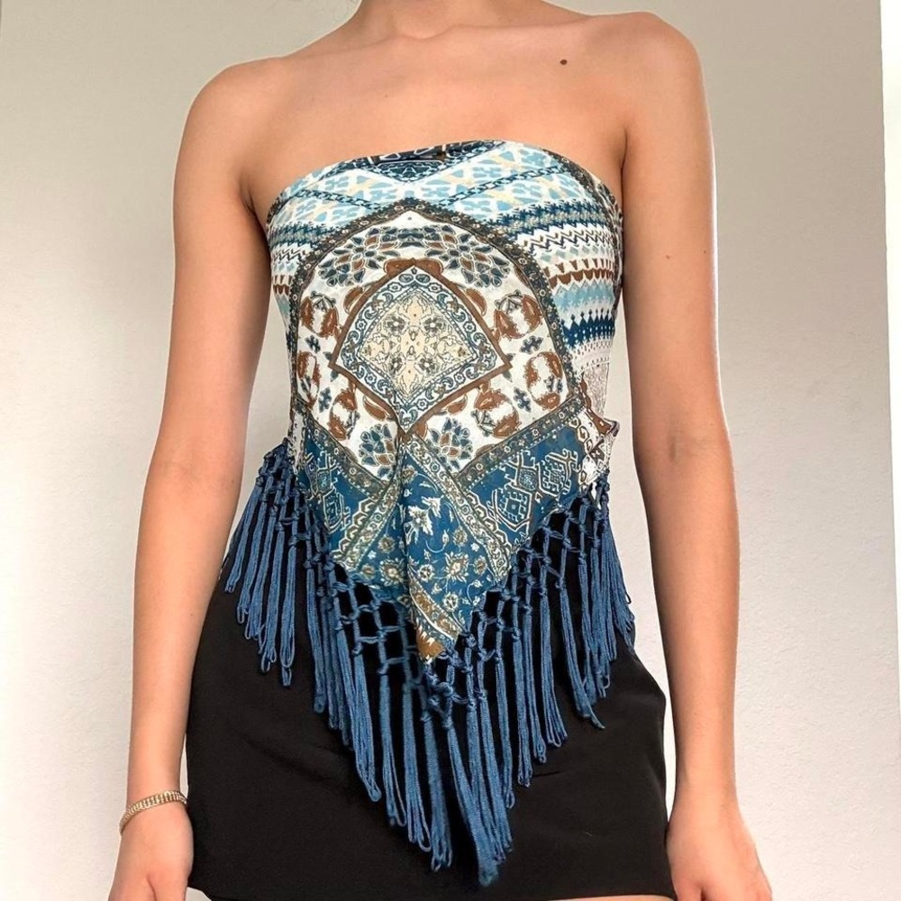 Boho Fringe Strapless Top